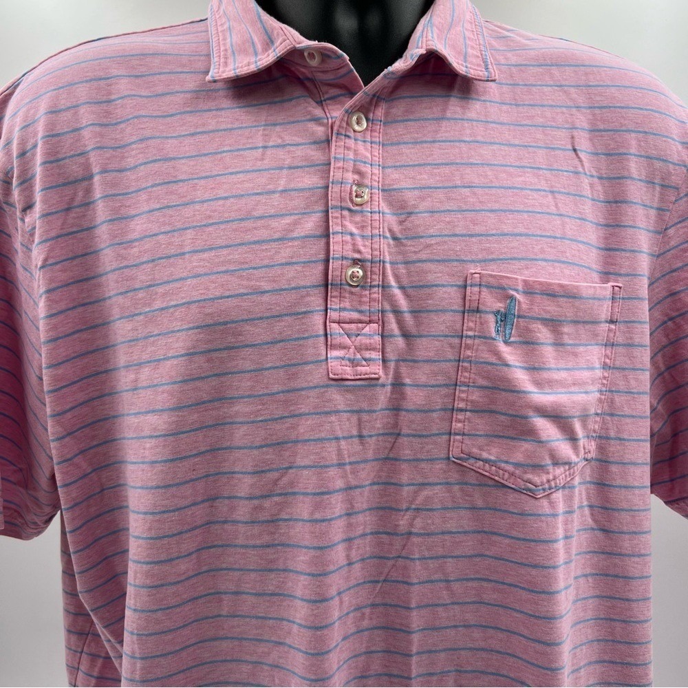 Johnnie-O Mens Neese Striped Polo Shirt Flamingo Pink Blue XL Hangin Out